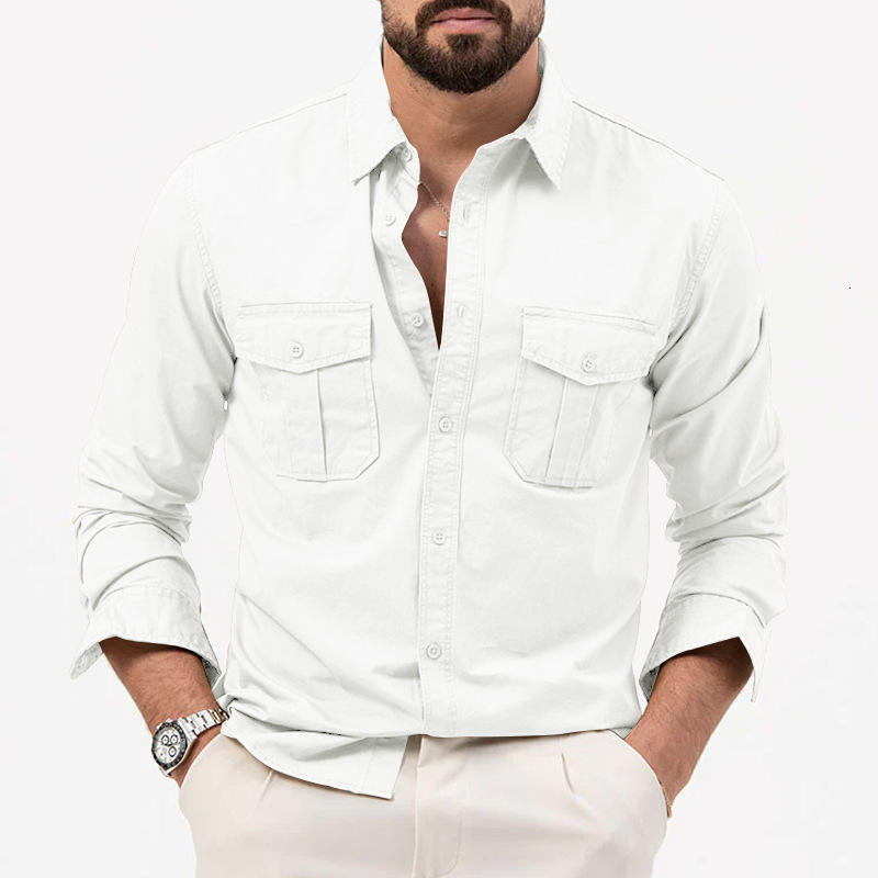 New mens shirt with multiple pockets casual long-sleeve top for men - view 9