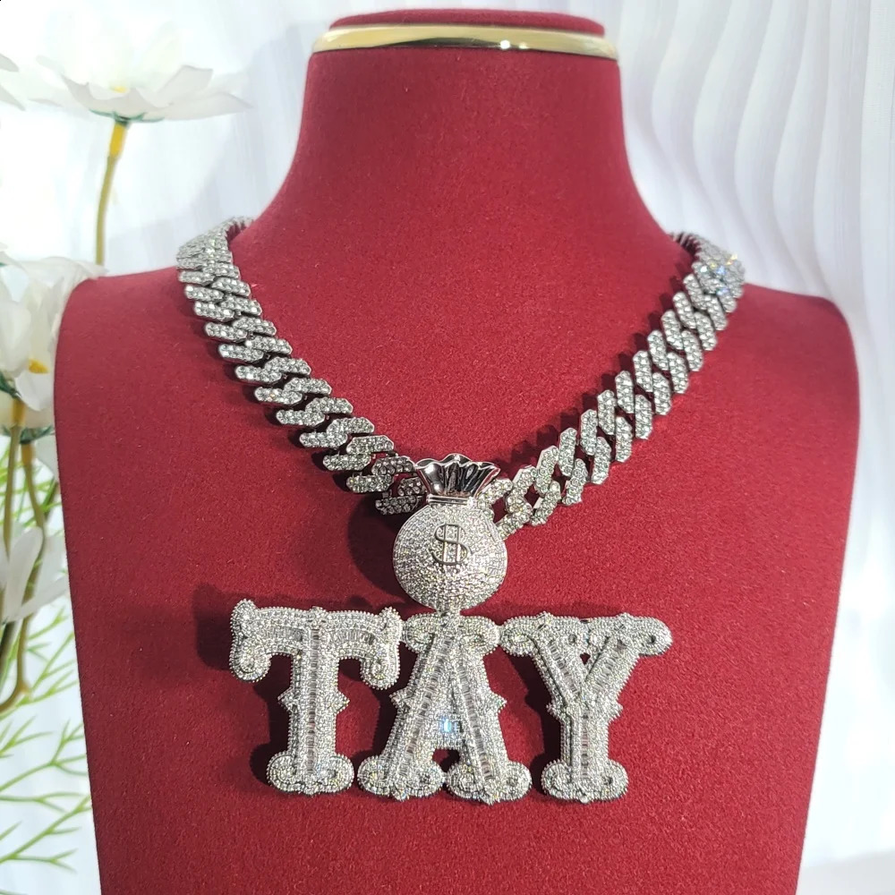 Custom Fashion Jewelry Money Bag Bail LetterNumbers Pendant Necklace Hip Hop Miami Cuban Chain Birthday Gifts For Men Women 260615