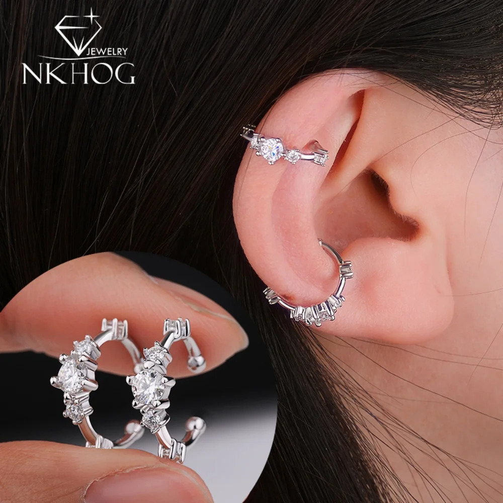 NKHOG Full Clip Earring For Women S925 Silver Fashion Lab Diamond Wedding Party Ear Gift 18K Plated Fine Jewelry 260623