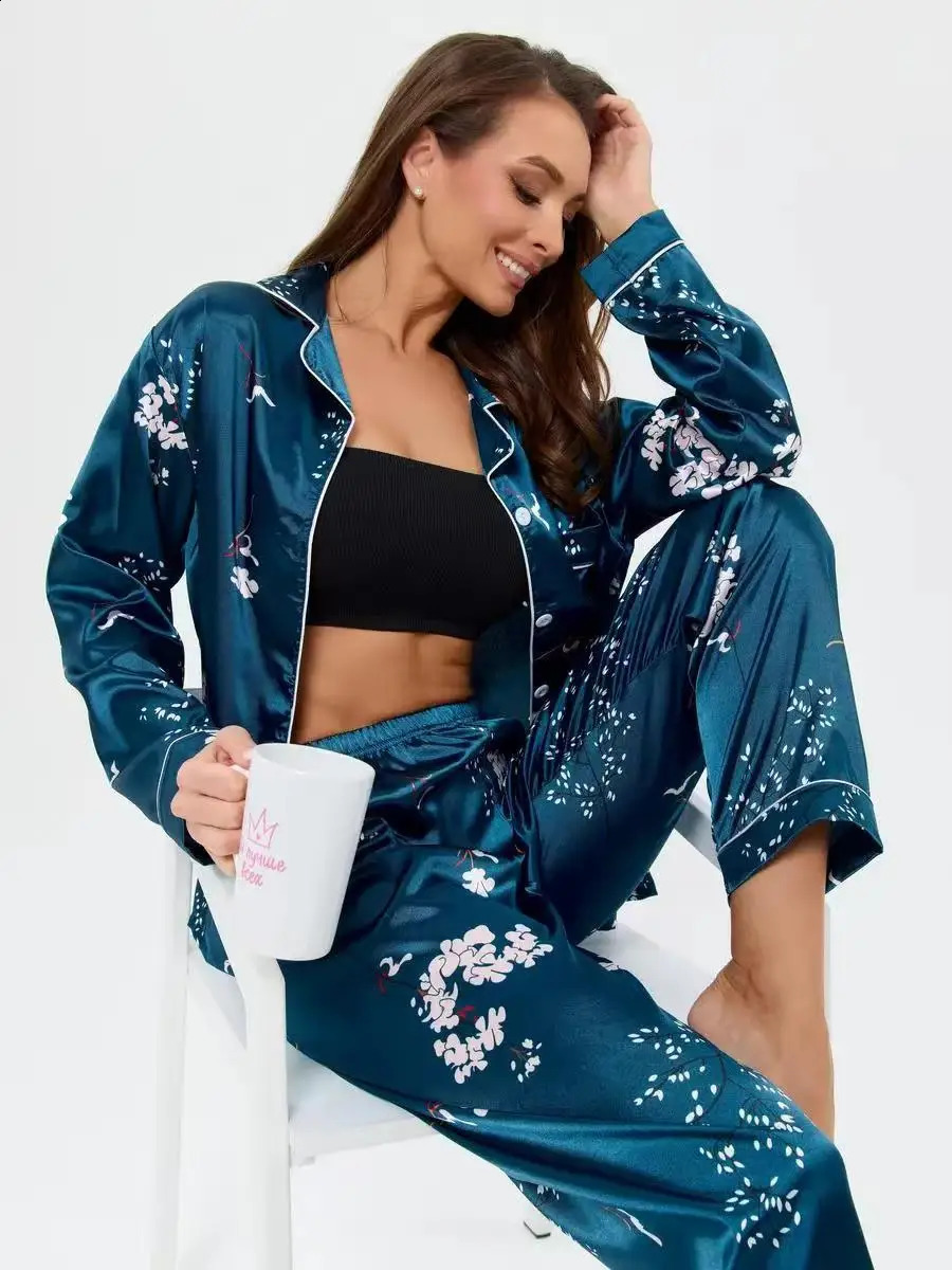 Women Pajamas Silk Womens Spring Summer Longsleeved Satin Loungewear Sleepwear Pjamas for 260625