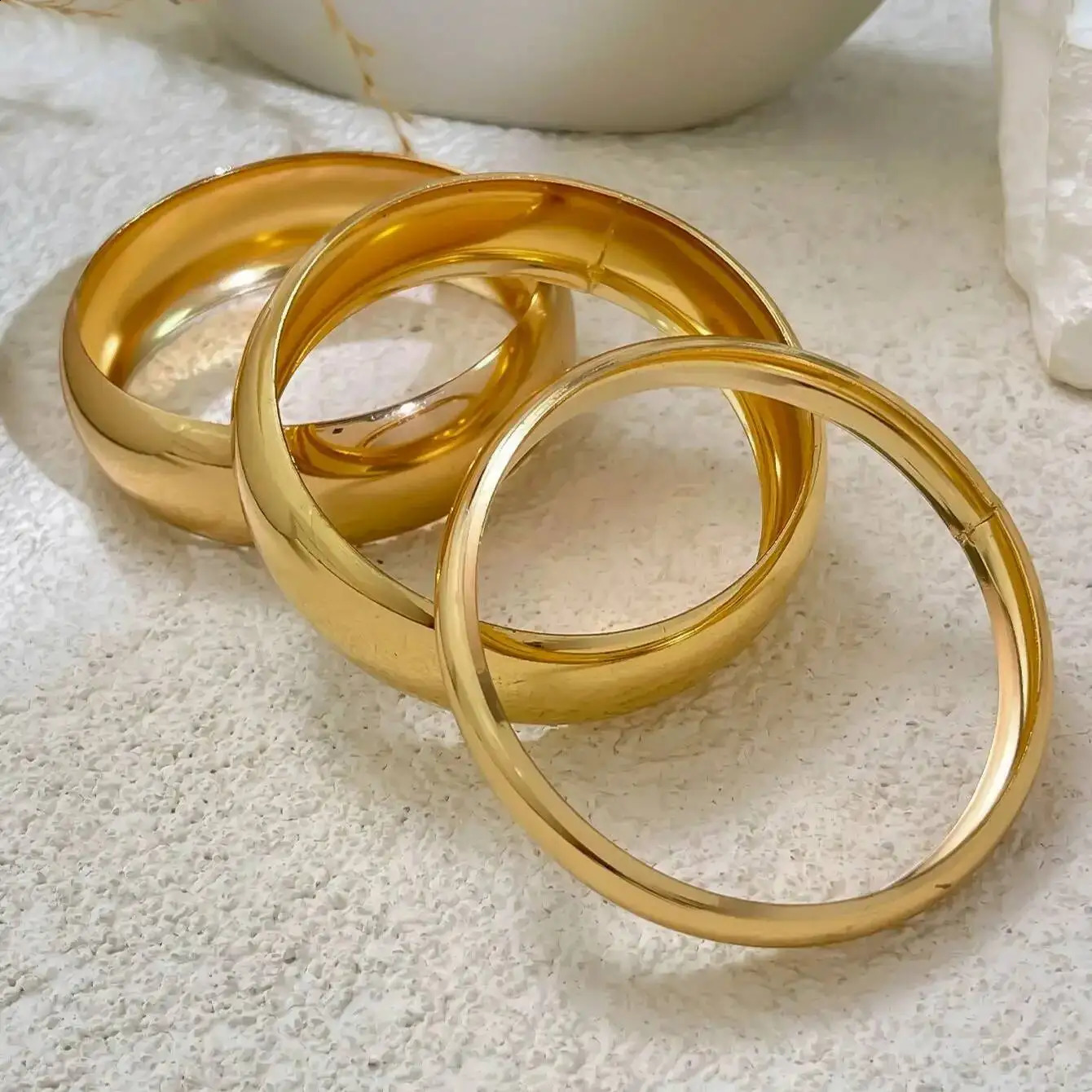 Ingemark 3Pcs/Set Hip Hop Glossy Metal Stacking Bangles for Women Punk Round Arm Bracelets Hand Jewelry Suitable for Daily Party260624 - view 7