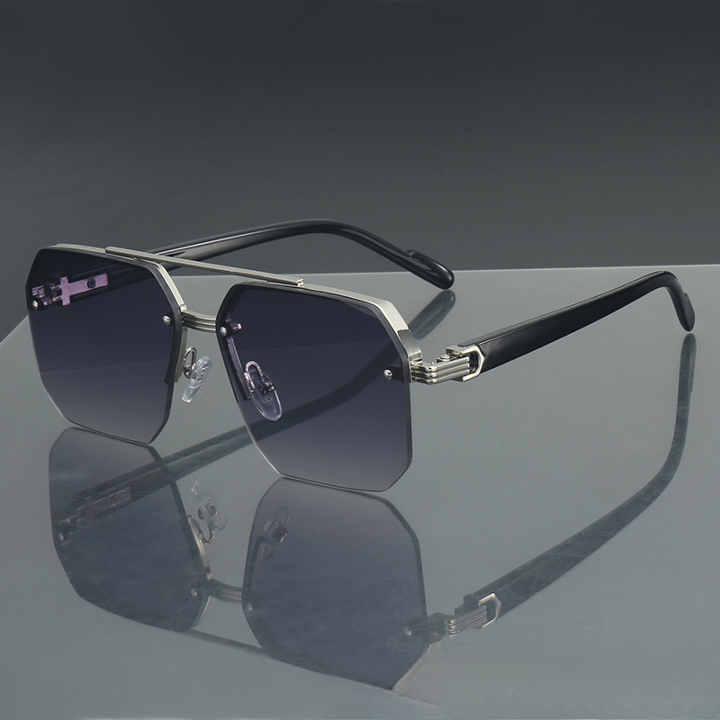 2026 Designer's New Niche Luxury High-end Sense Versatile Daily Casual Metal Square Half Frame Men's Sunglasses Fashionable And Trendy UV Re - view 3