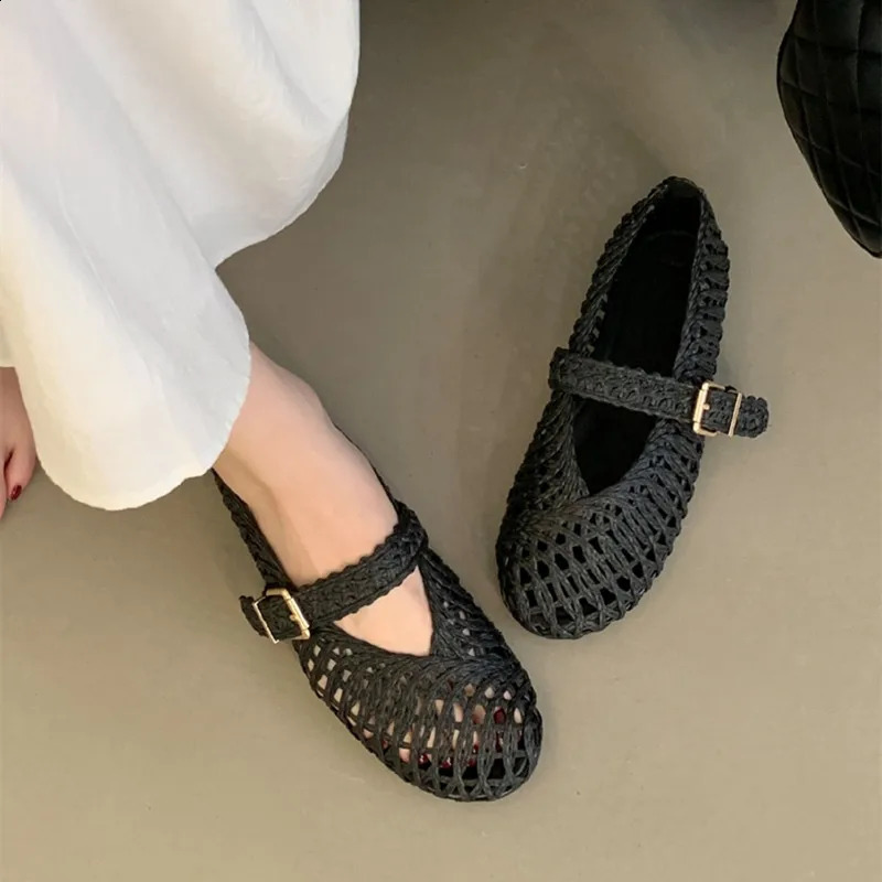 Summer Breathable Hollow out Weave Women Ballet Flats Fashion Mary Janes Soft Soles Walking Loafers Casual Girls Shoes 260626 - view 5
