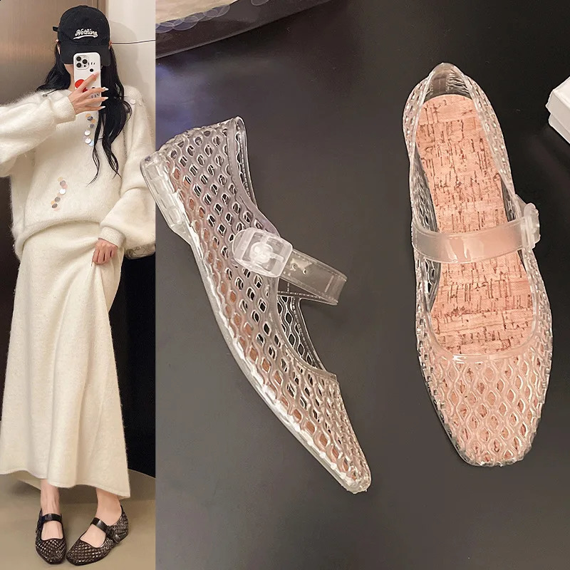 French hollow sandals for womens summer fashion with a single buckle and breathable flat bottom crystal sole 260626 - view 1