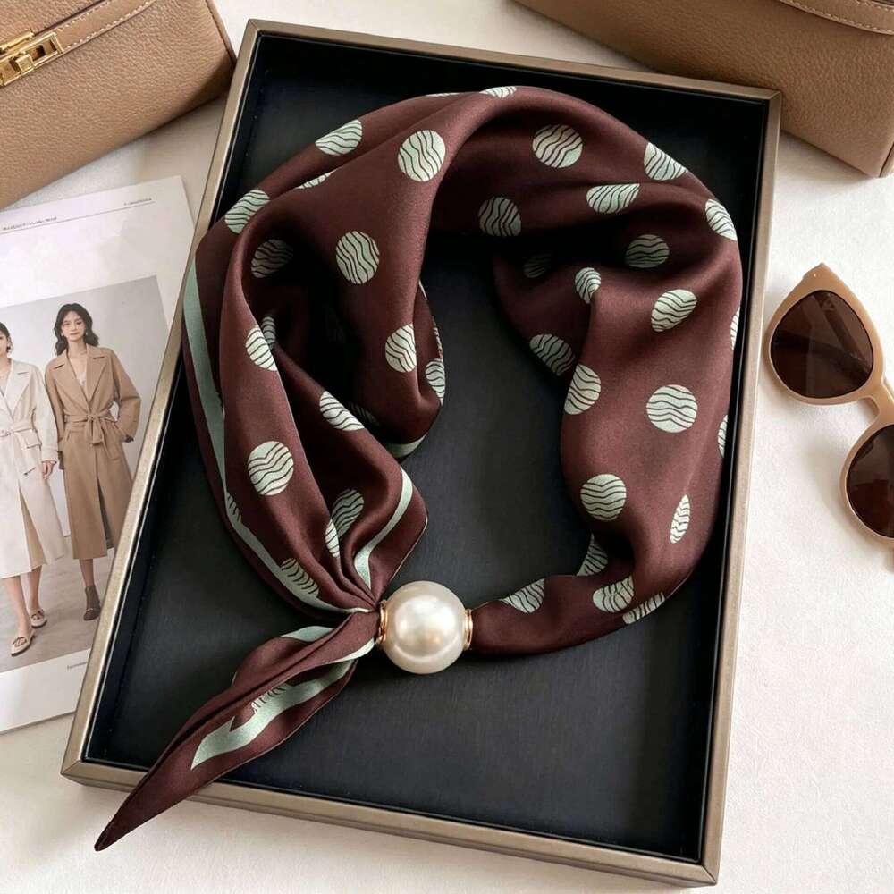Luxury Pearl Tail Magnetic Women Silk Scarf Summer New Versatile Breathable Fashion Artistic Accessory Neck Wrap Scarves Ladies 26Y06226 - view 4