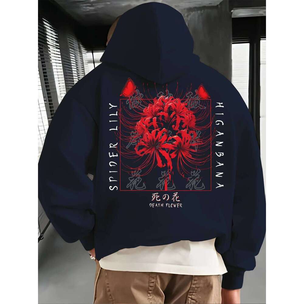 Unisex floral print hooded sweatshirt with drawstring kangaroo pocket comfortable casual and stylish hoodie W260626 - view 5