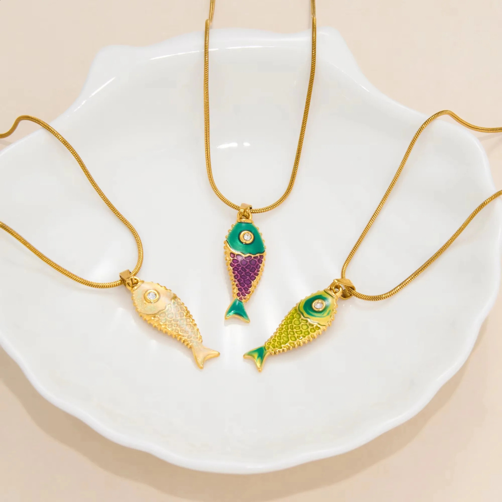 Stainless Steel 18k Gold Plated Daily Casual Cute Colorful Fish Pendant Necklace for Women Boho Tarnish Free Waterproof Jewelry 260626 - view 5
