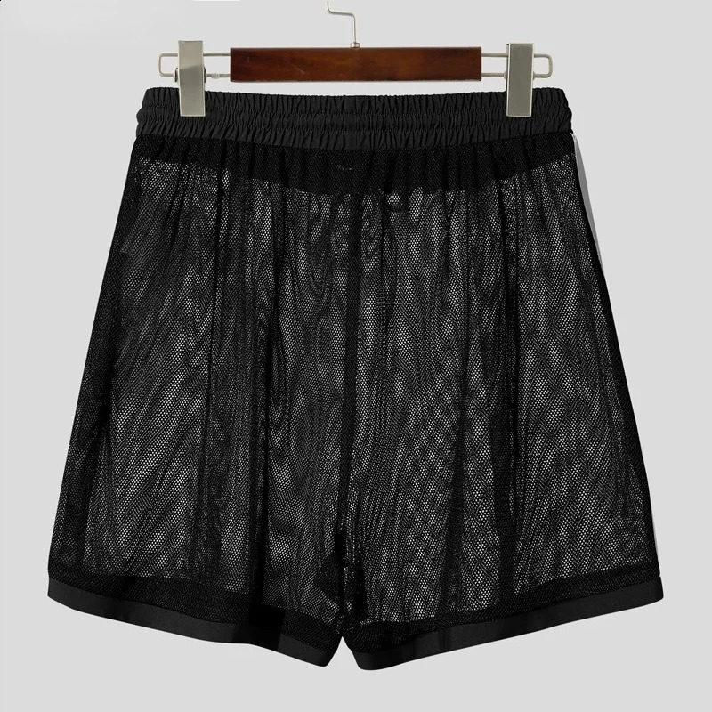 Mens Mesh See-through Sexy Shorts Fashion Patchwork Drawstring Beach Shorts Leisure Sport Shorts for Man Pajamas Home Underwear 260623 - view 4