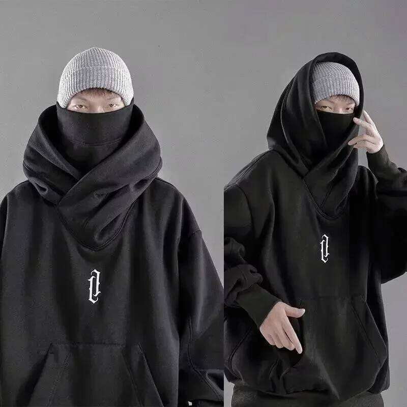 Winter Embroidery Turtleneck Men's Hooded Sweatshirt Japanese Ninja Oversized Hoodies Hip Hop Fleece Pocket Streetwear Y2K Hoody W260626 - view 3