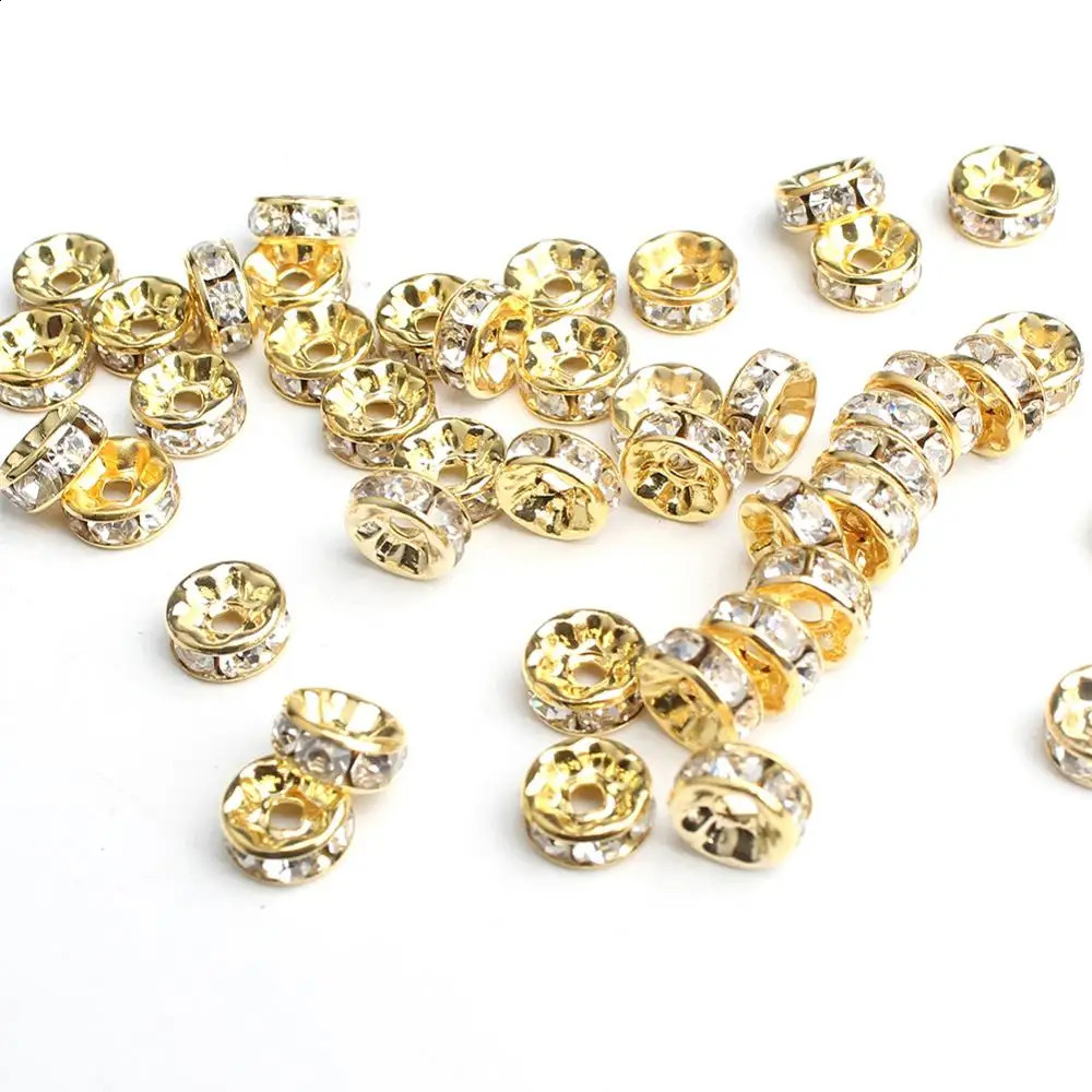100pcs/Lot 4mm 6mm 8mm Gold Color Rhinestone Rondelles Loose Spacer Beads Metal Crystal Beads for Jewelry Making DIY Accessories 260623 - view 4
