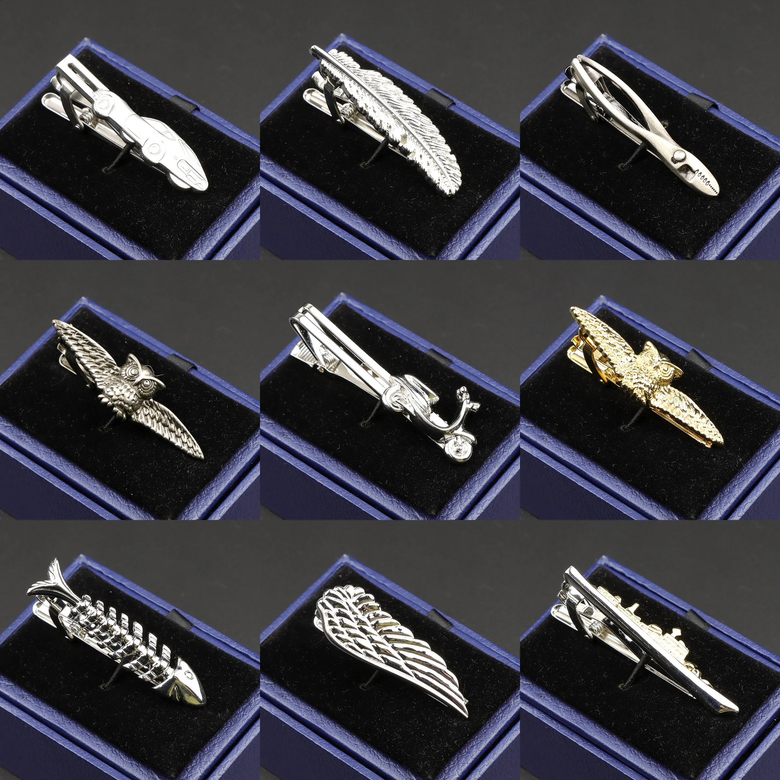 High Quality Laser Engraving Tie Clip Black Golden Bullet Axe Sword Car Owl Leaf Pen Shape Simpel Chic Wedding Men Tie Gift 260626