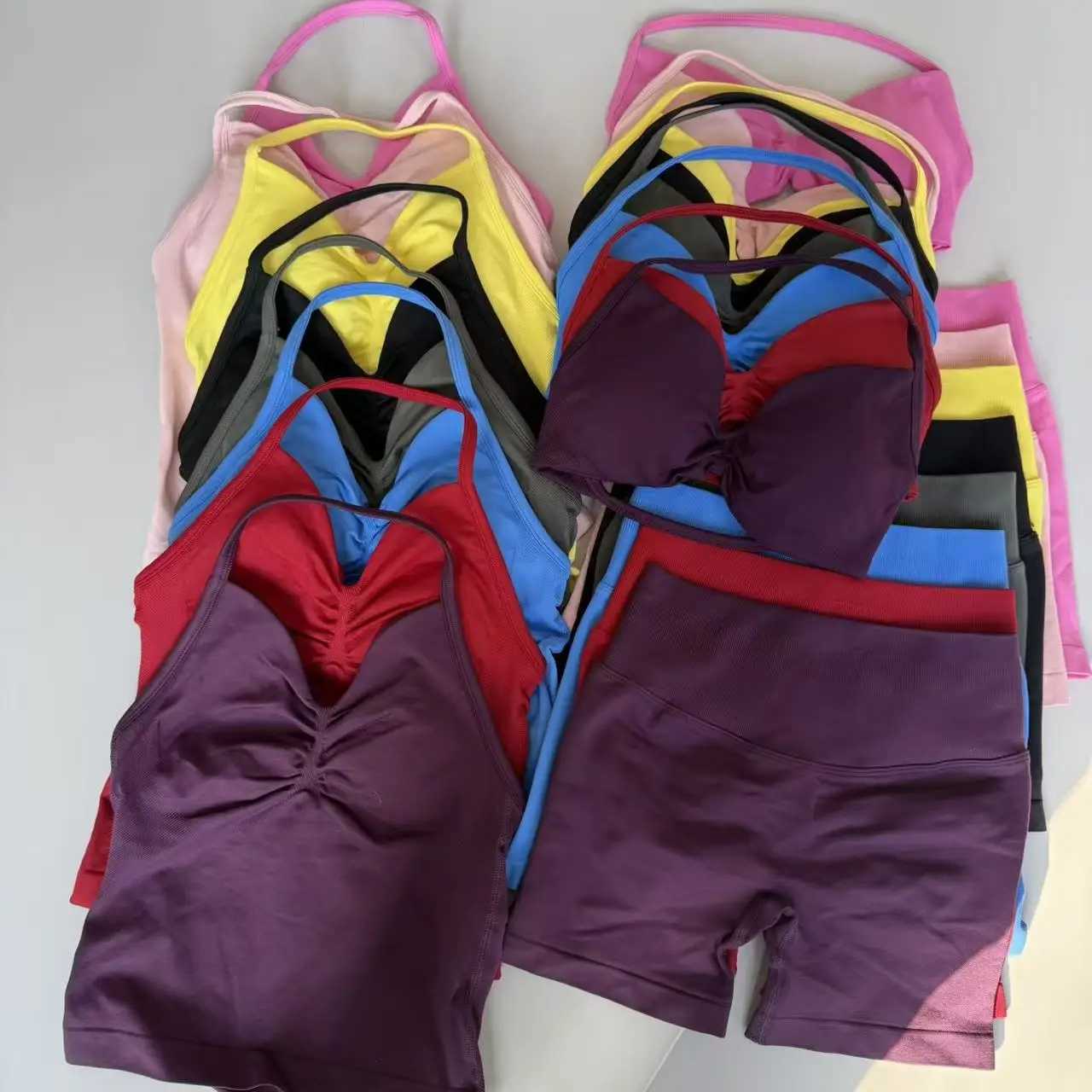 Set Yoga 2 Pieces Gym Women Backless Halter Tops High Waist Seamless Shorts Gym Suit Fitness Sports Bras Sportswear Workout Sets M260626 - view 4