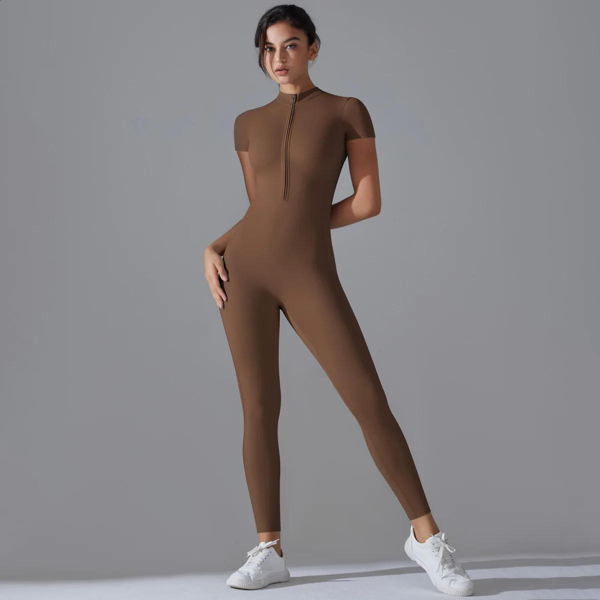 Naked zipper short sleeved yoga suit jumpsuit quick drying breathable outdoor sports tight fitting jumpsuit fitness suit 260626 - view 6