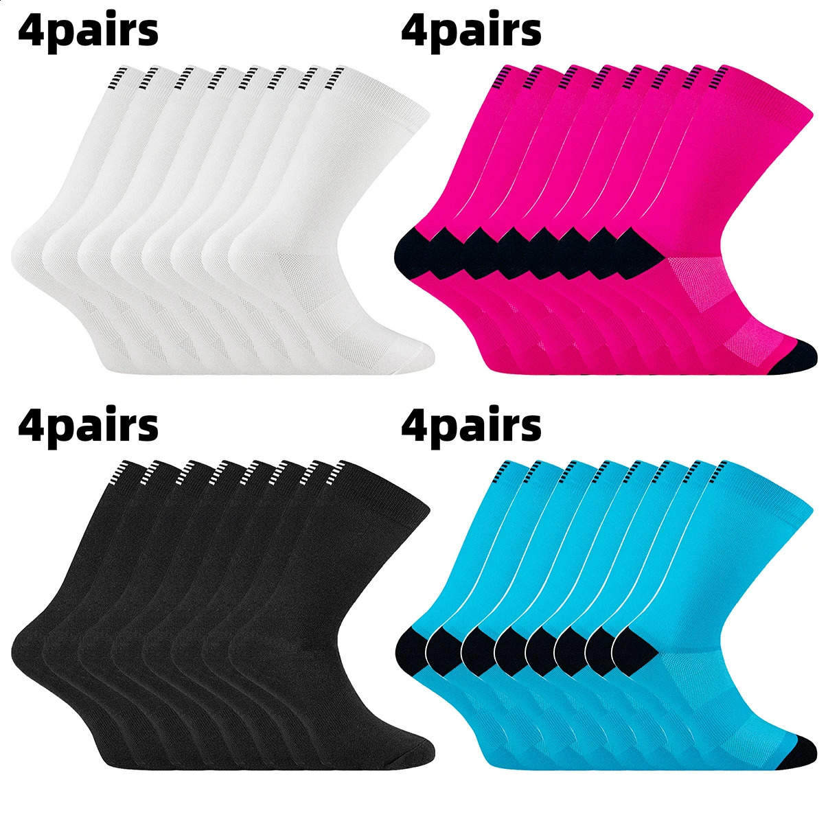 4 Pairs Pure Color Cycling Socks Quality Road Bike Men Women Running Hiking Compression Sports 260622 - view 4
