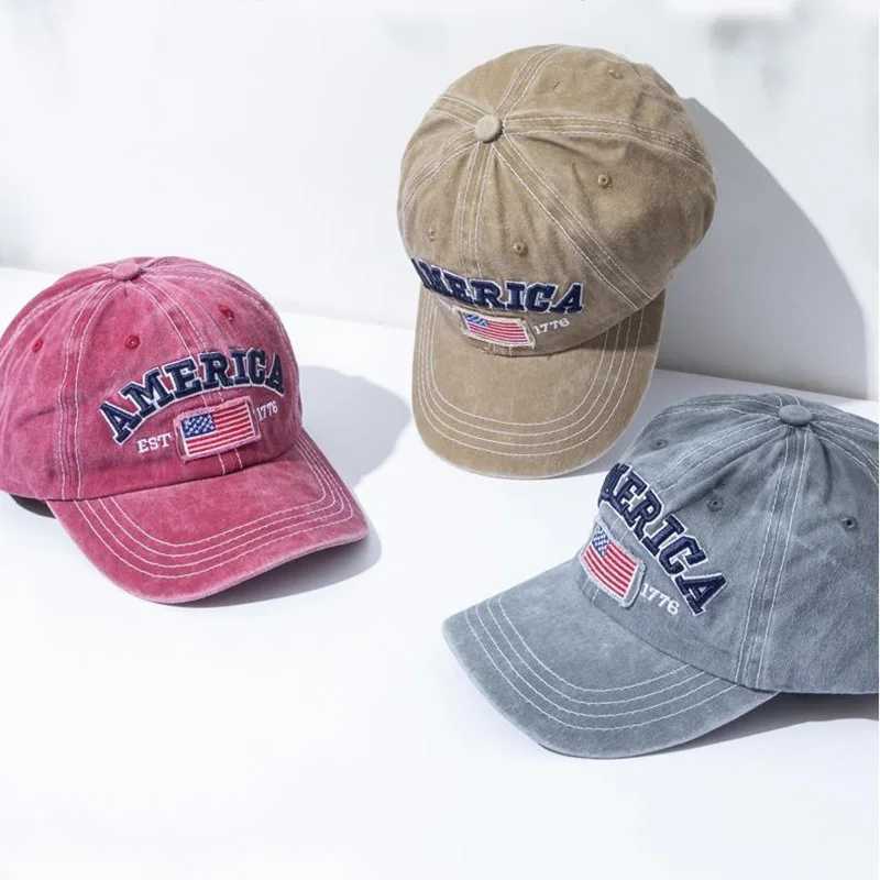 Embroidered Vintage USA Baseball Flag - Bold Lettering Distressed Wash Sun Protection - Trendy Dad Hat for Outdoor M260626 - view 7