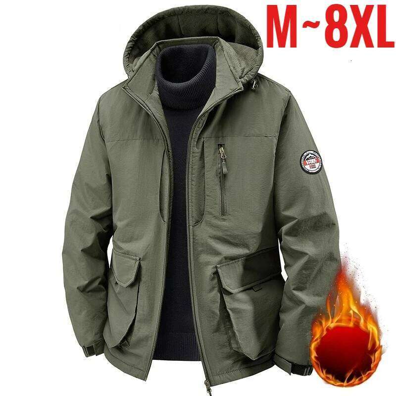 New In Plus Size 8XL Men's Autumn Jacket Hooded Fleece Lined Coat Male Windproof Waterproof Big Large Outdoor Fishing Work Parka W260626