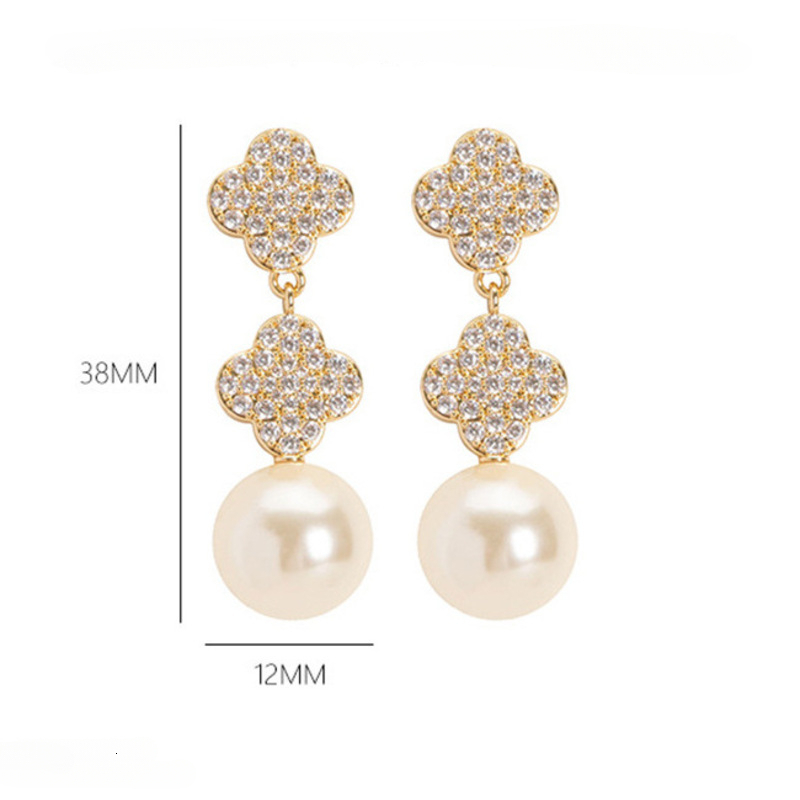 Earrings Fashionable And Exquisite Four Leaf Clover Pearl Tassel Earrings For Women Long Silver Needle Earrings Jewerly Designer For Women - view 6
