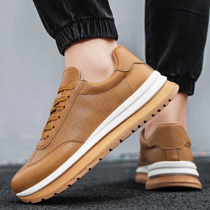 Spring Summer Genuine Leather Leisure Style Breathable Mens Casual Shoes Round Toe Lace Up Platform Cowhide Sneakers 260626 - view 6