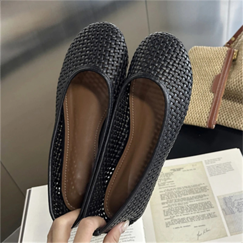 Aneikeh Light Blue Woven Mesh Ballet Flats Women Round Toe Breathable Slip On Casual Loafers Summer Flat Shoes 260626 - view 5