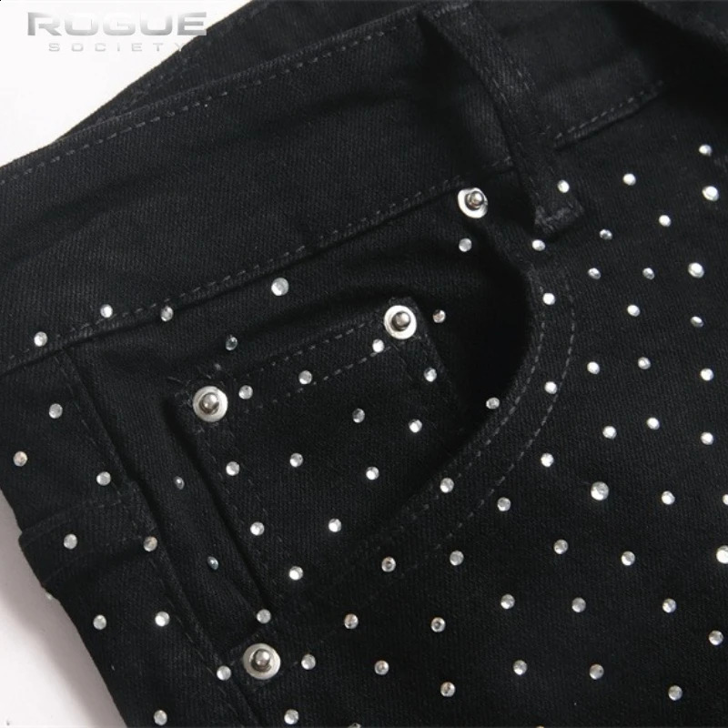 Punk Flame Rhinestone Jeans Men Harajuku Black High Street Elastic Streetwear Y2K Grunge HipHop Casual Denim Pants Unisex Edgy 260625 - view 7