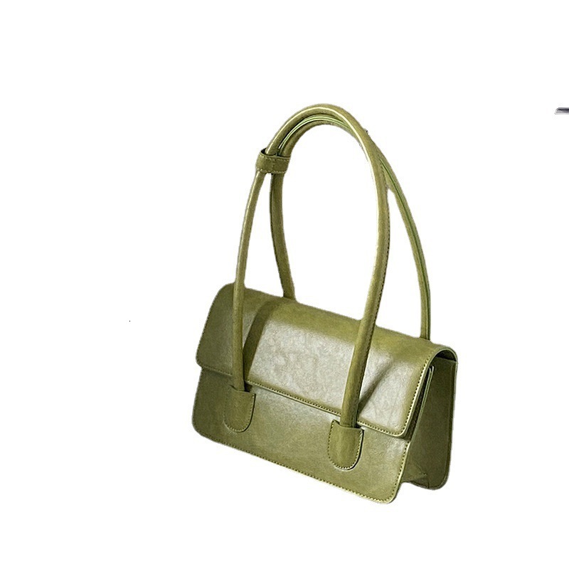 2026 New PU Women's Oil Wax Leather Shoulder High-End Fashion Trend, Bean Green Underarm Bag, Messenger Bag Underarm Bag Vintage Fashion - view 6