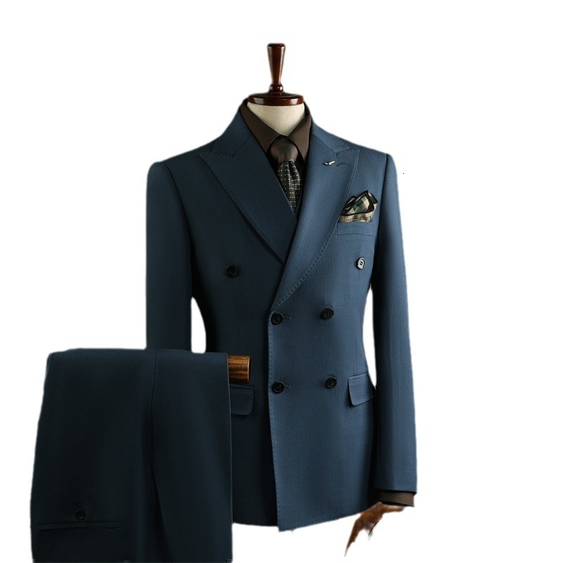 Suits For Men Deisgner Mens Suit Suits Navy Solid Double Breasted Slim Fit 2 Piece Suit Groom Wedding Business Formal Outfit