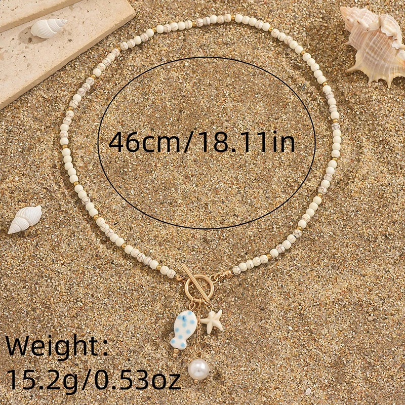 Bohemia Colorful Ceramic Fish Pendant Necklace for Women Handmade Beaded Pearl Starfish Necklace Summer Vacation Jewelry 260626 - view 7