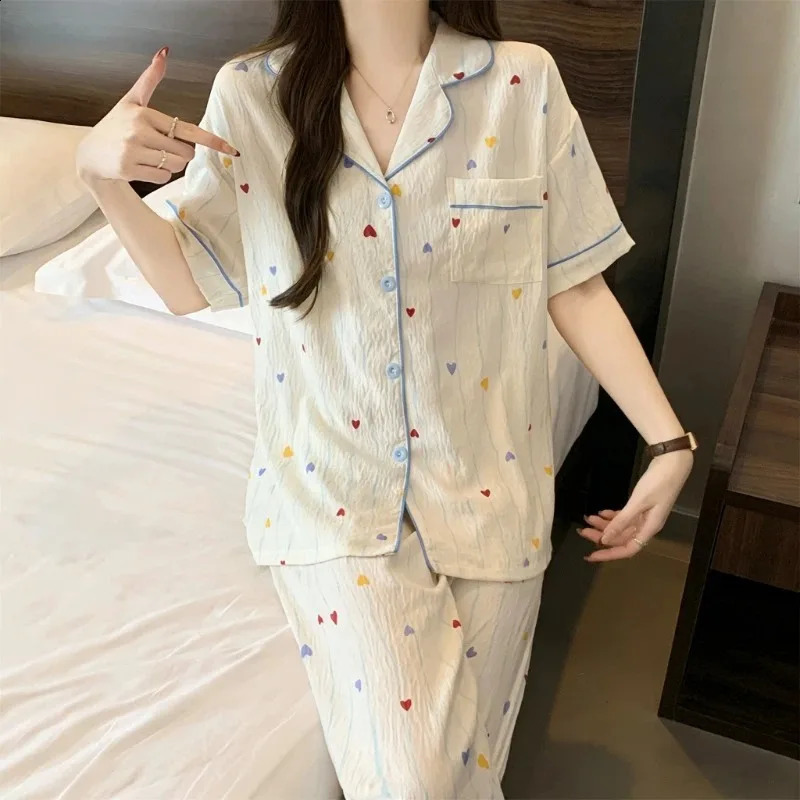 Harajuku Style Kawaii Sleepwear Loungewear 2 PC Set Cartoon Bear Print Cute Casual Womens Pajamas Summer Short Sleeve Homewear 260625 - view 5