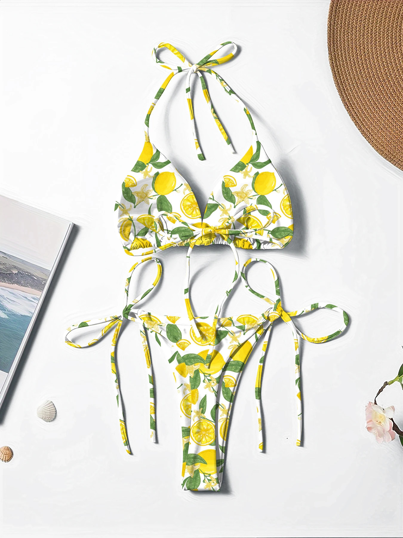 European and American Style Solid Color Sexy LaceUp Girl Fashionable Bikini Swimwear for Women 260625 - view 3