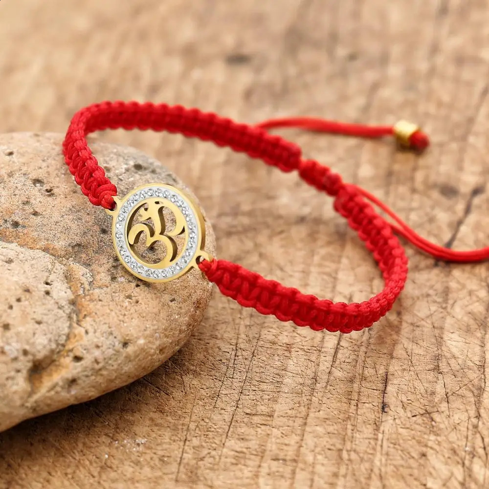 Handmade Red Rope Knots Pave Zircon OM Braided Bracelet Buddhist Lucky Charm Bracelets Bangles For Women Men Gift 260617 - view 5