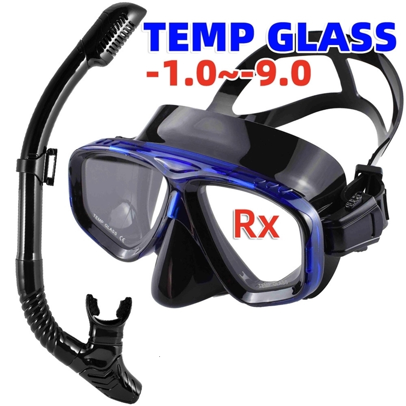Myopia Diving Mask Snorkel Set Dry Top Nearsighted Swimming Googles Short Sighted Silicone Skirt Nearsightedness 10 to 90 260622