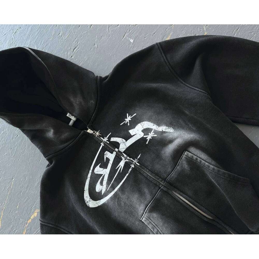 Fashion Vintage Print Zip Up Hoodie Y2k New Harajuku Hip Hop Long Sleeve Coats Loose Hooded Sweatshirt Men and Women Streetwear W260626 - view 4