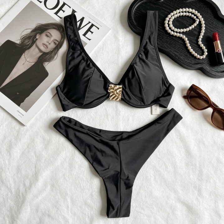 Underwire European And American 2026 New Low-Waist Solid Color Sexy Cross-Border Foreign Trade Bikini Two-Piece Swimsuit For Women