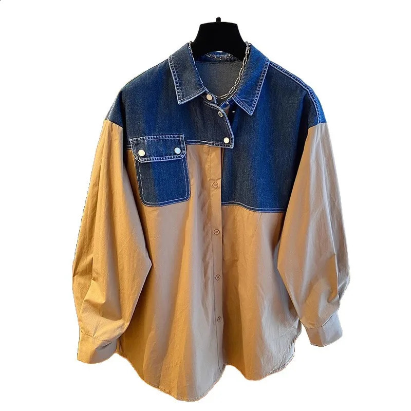 SuperAen 2026 Spring n Oversize Denim Patchwork Stripe Long-Sleeved Shirt for Women Fashion Casual Shirts 260626 - view 5