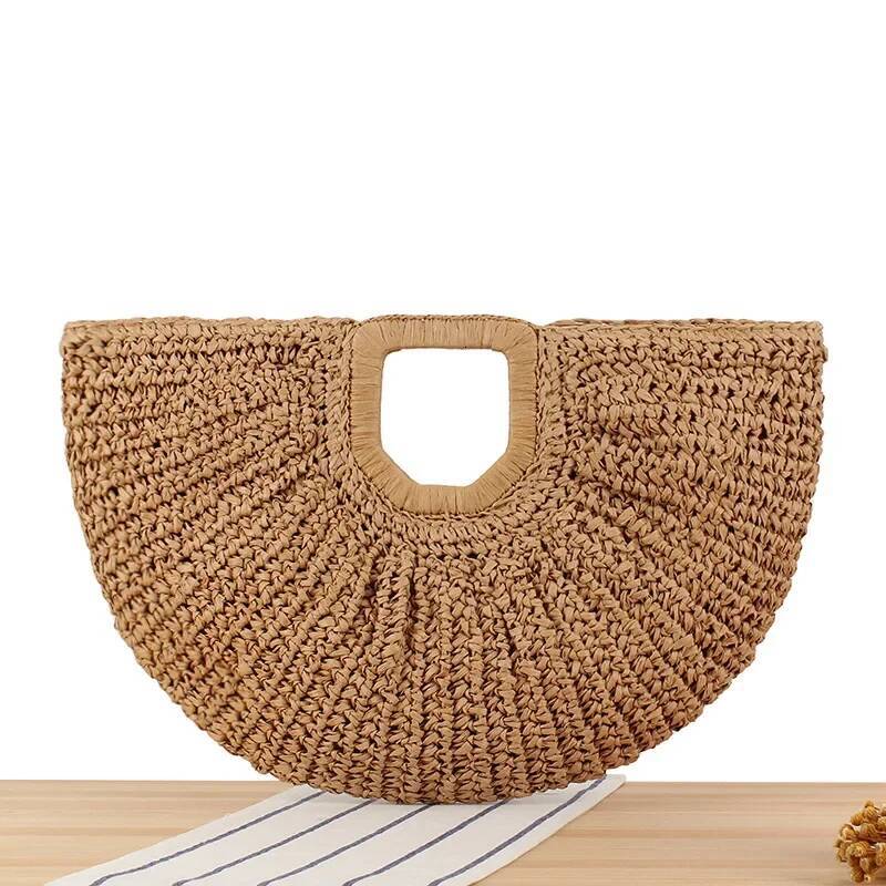 Casual Rattan Woven Handbag Large Capacity Designer Women's Straw Summer Half-Moon Beach Tote Shopping Bag - view 3