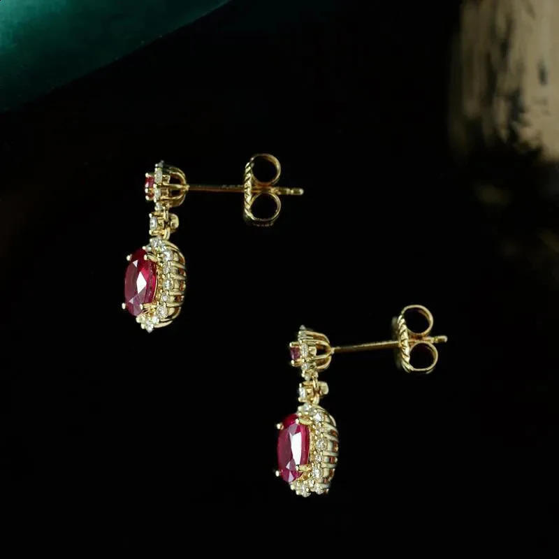 Original Ruby Silver Set Diamond Oval Womens Earrings Vintage Classic Shiny Engagement Wedding Jewelry 260625 - view 6