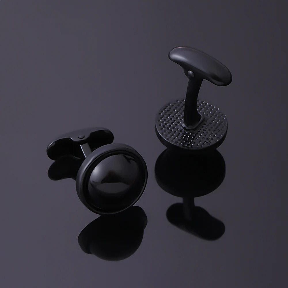 2Pcs/Set Punk Pure Black Round Mens Cufflinks Darkness Hemispherical n Whale Back Closure Cuff Button 260626 - view 6