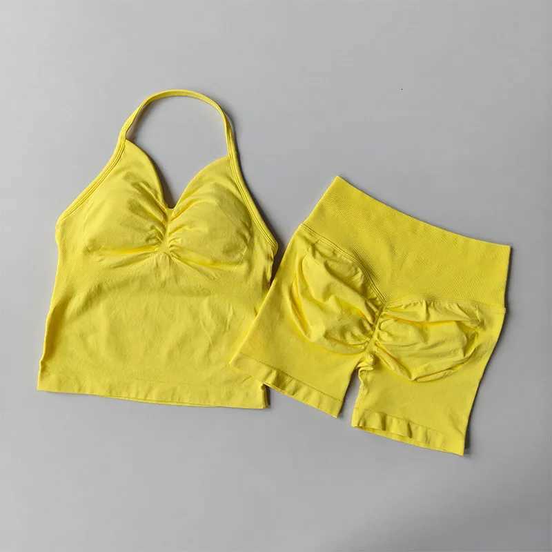 Set Sports 2 Women Pieces Yoga Set Backless Tank Yoga Tops Scrunch Seamless Shorts Suit Sport Gym Set Sportswear Workout Set M260626 - view 7