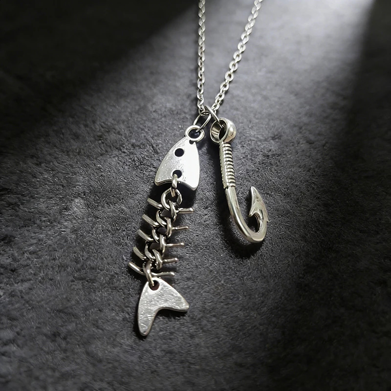 Personalized and creative fishbone and hook pendant necklace a gift for holiday parties and fishing enthusiasts 260626 - view 4