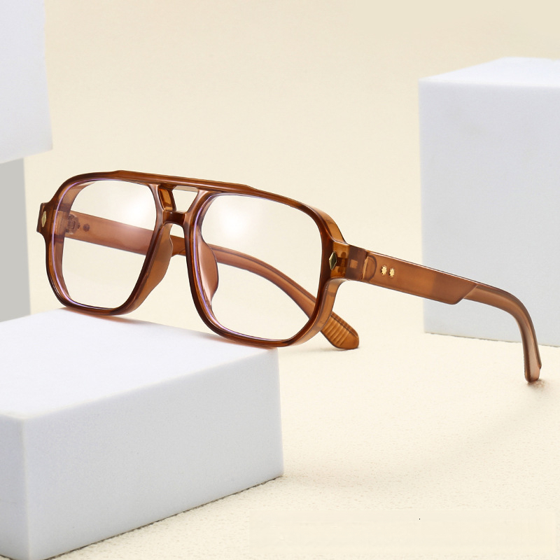 Men's Designer Fashion Double Beam Rice Nail Pilot Men's Casual Square Box Glasses Trend Anti Blue Light High-end Feeling Eyeglass Frame Squ - view 3