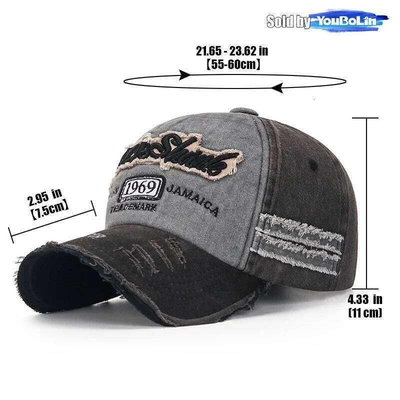 Scratched Brushed Patch Letter Embroidery Distressed Adjustable Cotton Hard Top Baseball Cap Sun Hat Trucker Caps Dad Hats W260626 - view 3