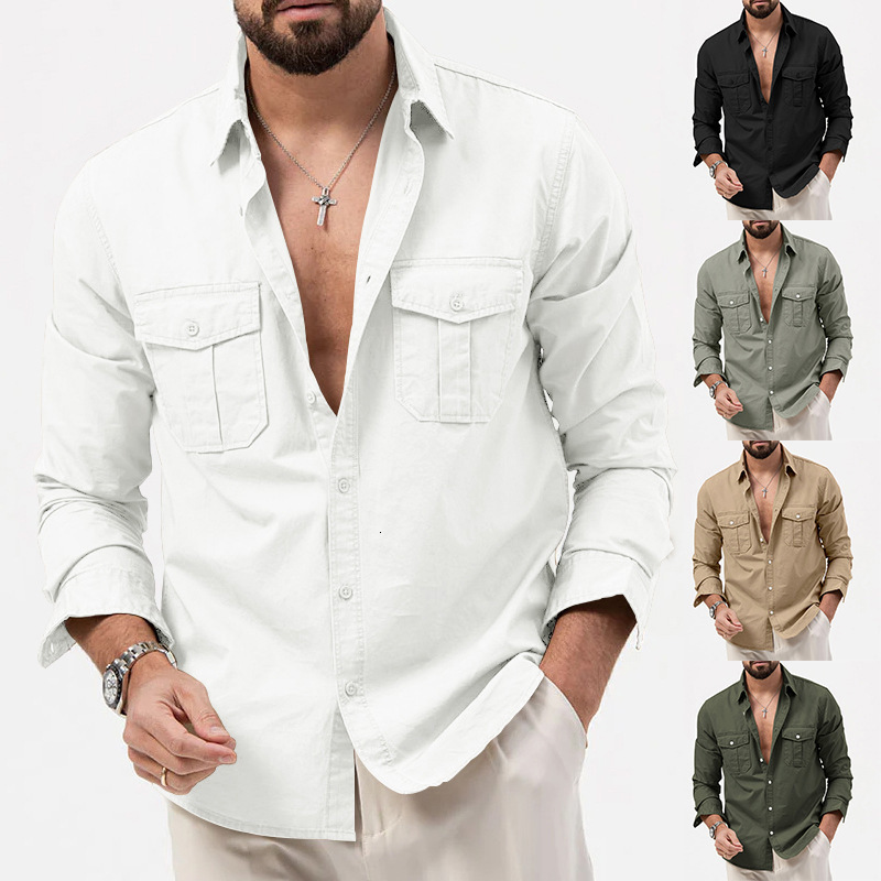 New mens shirt with multiple pockets casual long-sleeve top for men - view 5