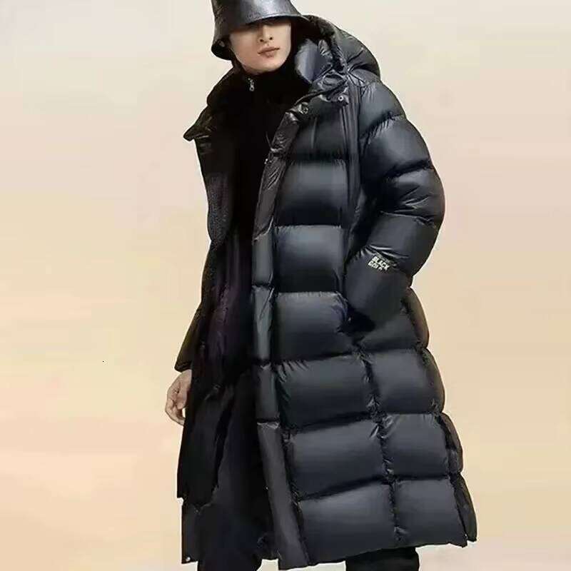 Thickened Down 2024 Winter Black Long Hooded Casual Coat Women's Fashion Cardigan Snow Warm Men's Jacket W260626 - view 4