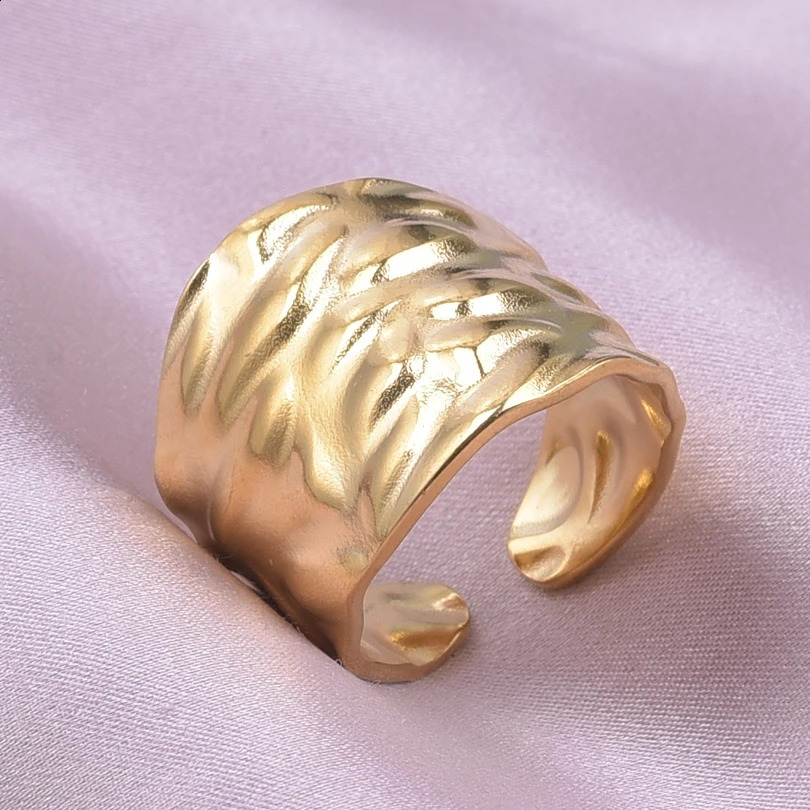 10pcs Hip Hop Irregular Wave Smooth Rings ConcaveConvex Surface Wide For Women Men Gold Color Open Punk Gothic Gift 260625 - view 3