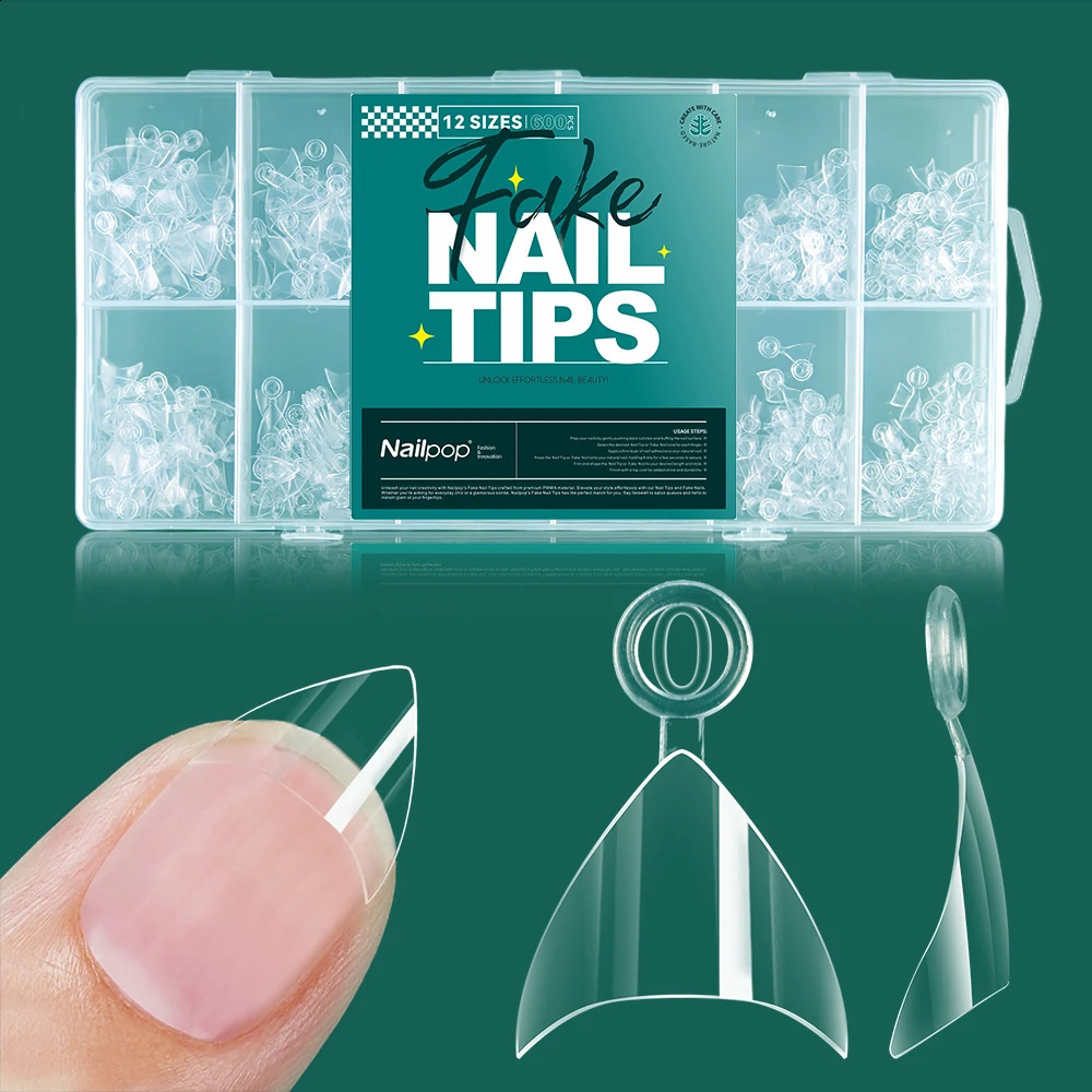 Nailpop Short Nail Tips Half Cover Soft Gel Almond Shape False Nails 600pcs Gel x Tips for Nail Extension DIY Nail Art 260626 - view 1