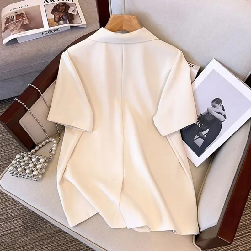 Summer Short Sleeve Blazer Women Korean Fashion Singlebreasted Office Lady Suit Jacket Elegant Loose Thin Outwear 260626 - view 4