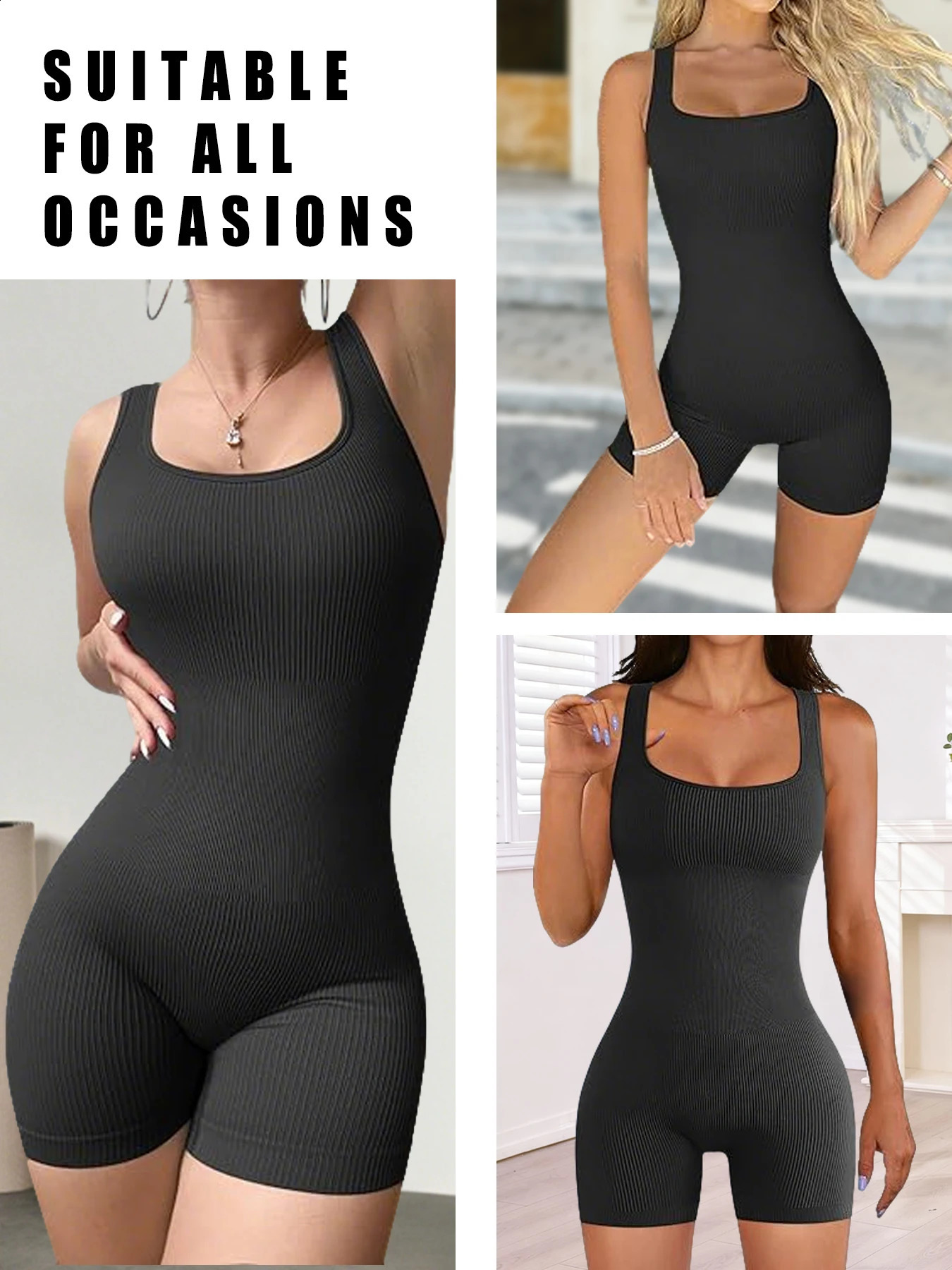 WomenS Square Neck Ribbed JumpsuitsWomens Sleepwear Loungewear 260626 - view 4