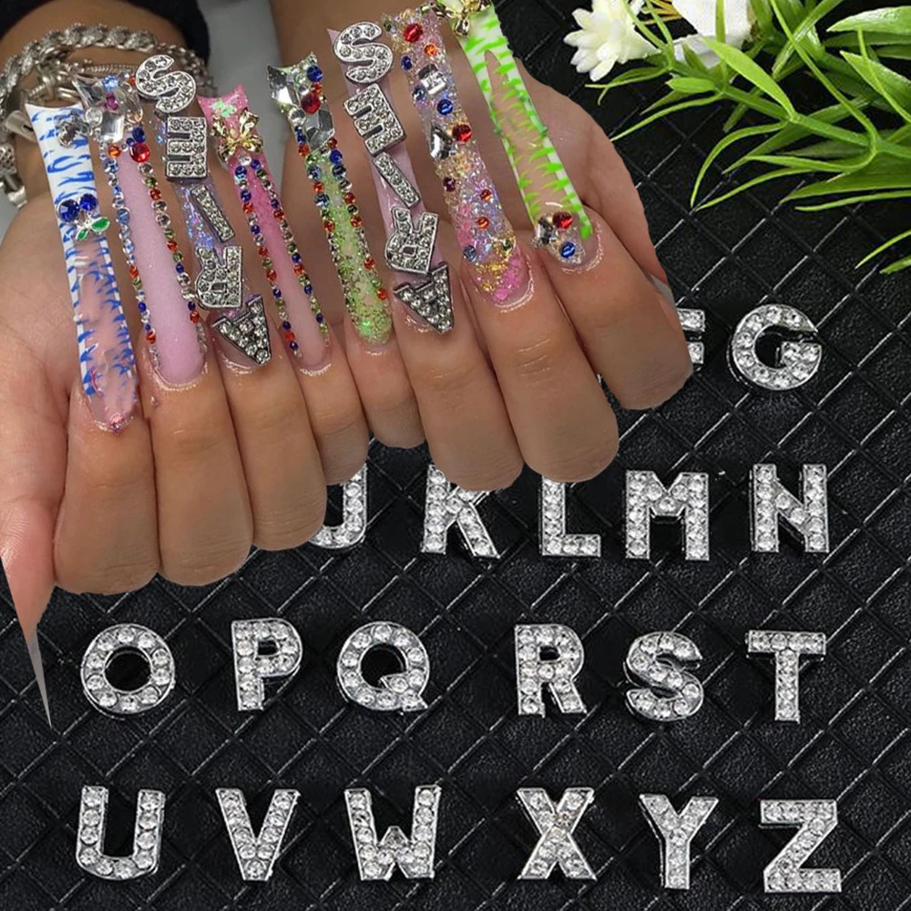 26Pcs 3D Sliver Diamond Letter Nail Art Charms y Alloy Mixed 26-Alphabet Crystal Rhinestones For Nail Art Tips Decorations 260623 - view 3