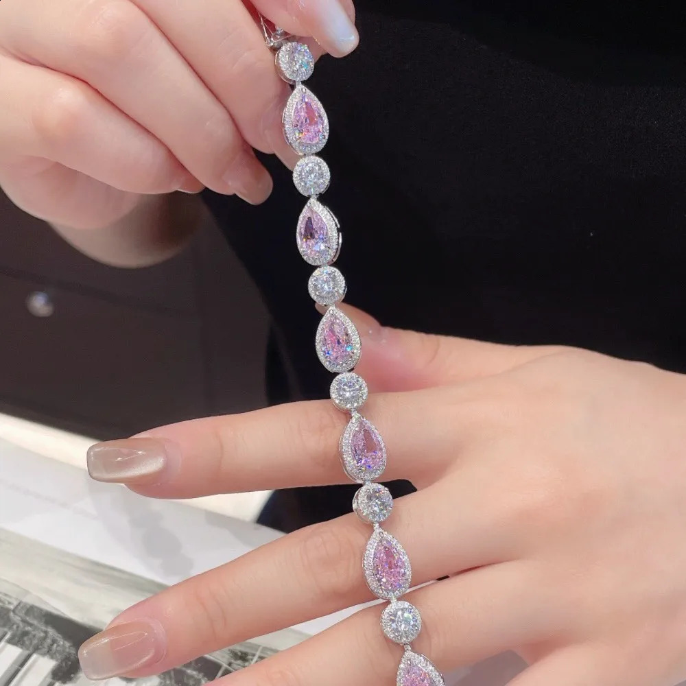 Handmade Lab Topaz Diamond Bracelet Bangle 925 Sterling Silver Engagement Wedding Bracelets for Women Bridal Fine Party Jewelry 260626 - view 6