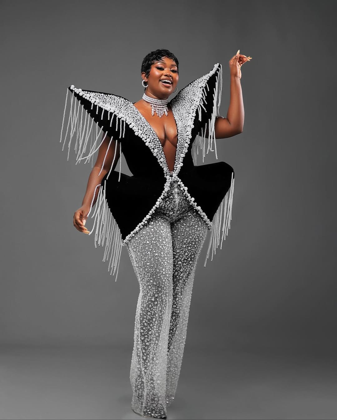 2026 African Aso Ebi Plus Size Prom Dresses Black Jumpsuits V Neck Sexy Pearls Sequined Lace Evening Formal Gowns for Nigeria Black Women Birthday Gow - view 8